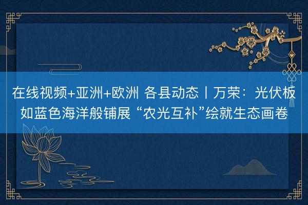 在线视频+亚洲+欧洲 各县动态丨万荣：光伏板如蓝色海洋般铺展 “农光互补”绘就生态画卷