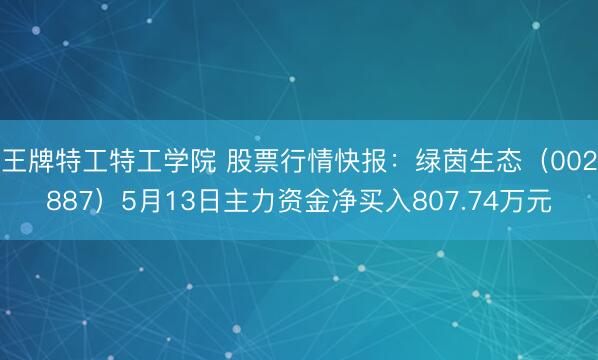 王牌特工特工学院 股票行情快报：绿茵生态（002887）5月13日主力资金净买入807.74万元