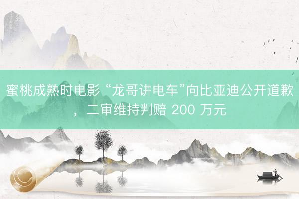 蜜桃成熟时电影 “龙哥讲电车”向比亚迪公开道歉，二审维持判赔 200 万元