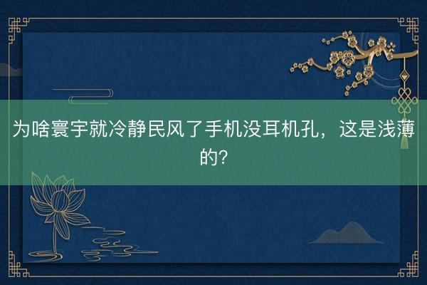 为啥寰宇就冷静民风了手机没耳机孔，这是浅薄的？