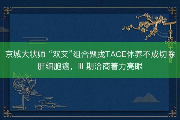 京城大状师 “双艾”组合聚拢TACE休养不成切除肝细胞癌，III 期洽商着力亮眼