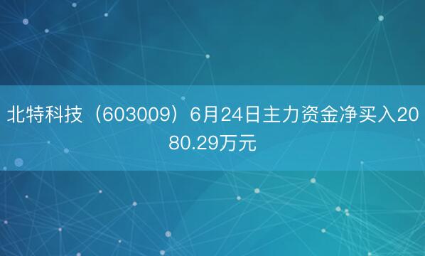 北特科技（603009）6月24日主力资金净买入2080.29万元